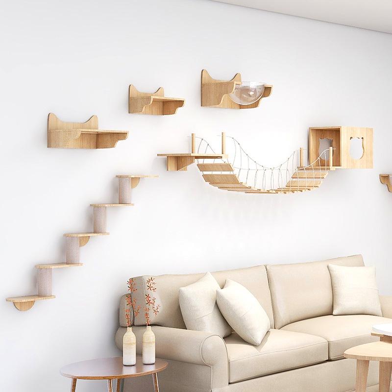 Cat wall furniture climbing frame Wall-mounted cat ladder Pet home furnishings set Sisal ladder for sharpening claws