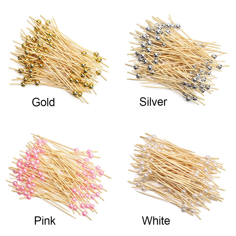 100PCS Pearl Bamboo Cocktail Picks Wooden Toothpick Food Skewer Picks Fruit Snack Fork Party Wedding Festival Supplies