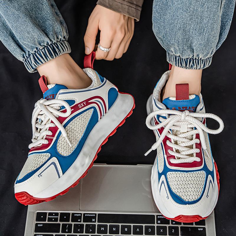 Men's shoes 2025 summer new breathable mesh sports shoes Korean version color matching light soft sole casual shoes dad shoes men
