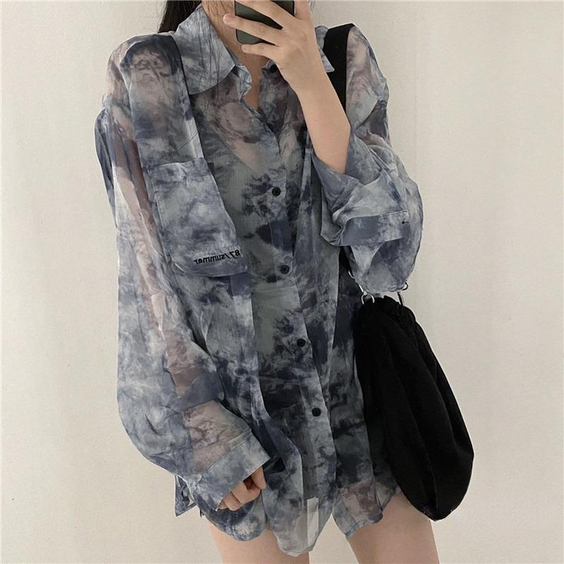 Shirts Women Fashion Tie Dye Gothic Top Loose Casual Clothes Sun-proof Embroidery All-match Summer Holiday