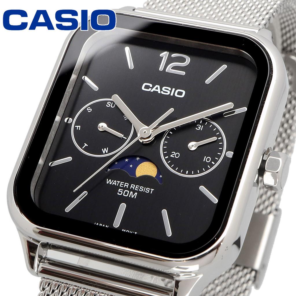Casio Standard Moon Phase Analog Watch with Metal Mesh Band Men's MTP-M305M-1AVE