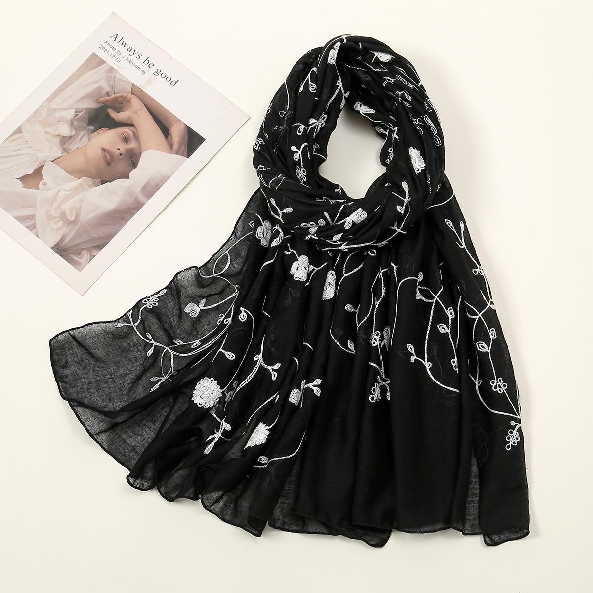 

Новый Хлопковый Хиджаб-Шарф с Вышивкой для Женщин Фуляр Элегантный Цветочный Длинный Шарф Головной Платок Обмотки Бандана Мусульманский Хиджаб Шаль Путешествия