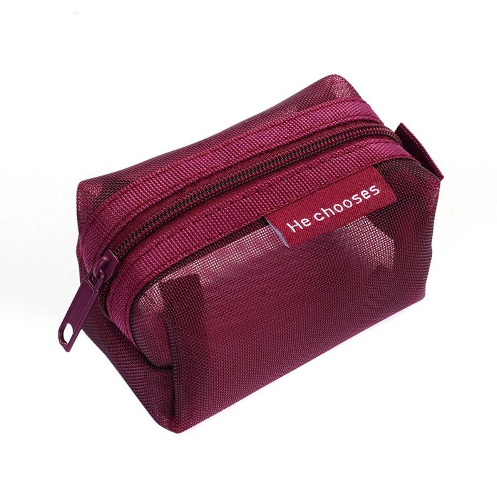 Retro Color Transparent Cosmetic Bag Zipper Toiletry Storage Bag Casual Mesh Makeup Bag  Lady
