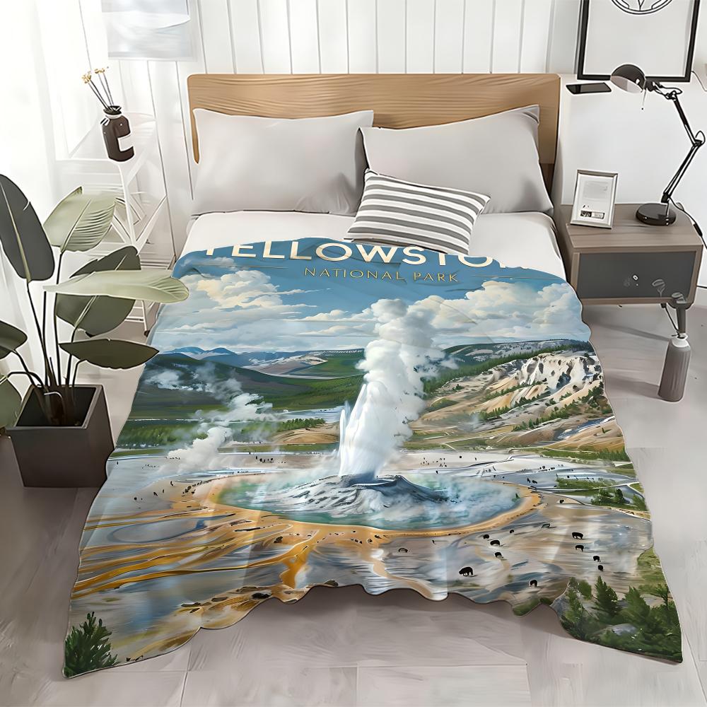 Yellowstone National Park Throw Flannel Throw Blanket: Soft Kid-Friendly Warm Anti-Static All Season Washable Couch Bed Home