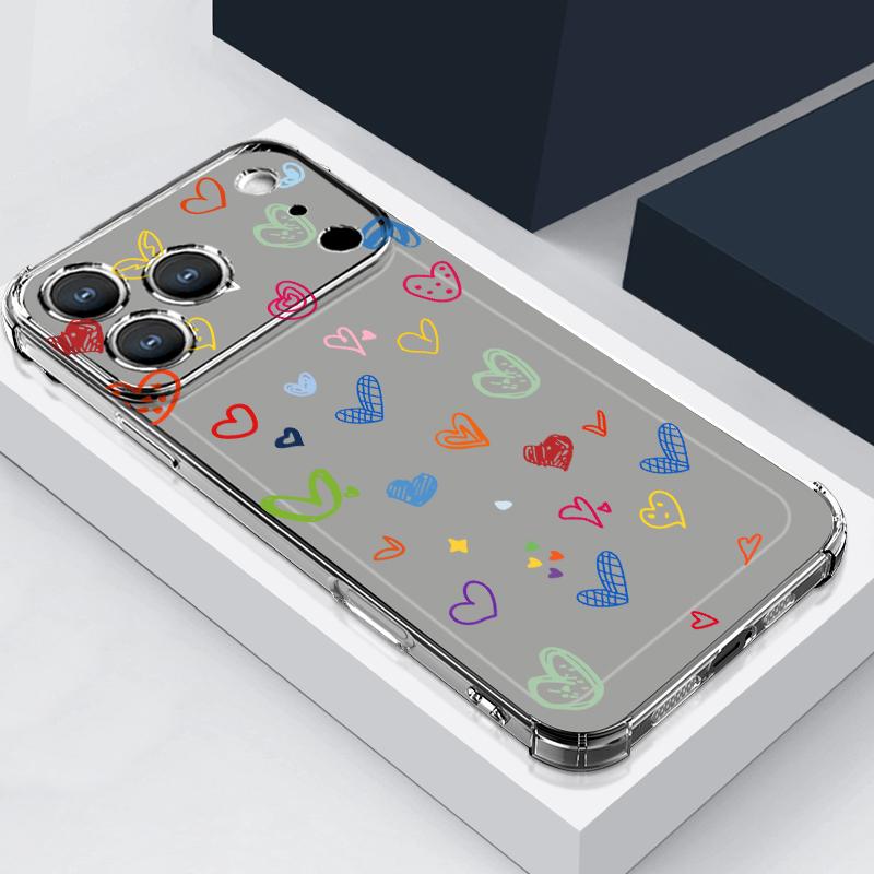 Love Heart Painted Print Silicone Phone Case For iPhone 17 Pro Max 16 15 14 Pro Max 13 12 Pro 11 Shockproof Soft TPU Clear Cover