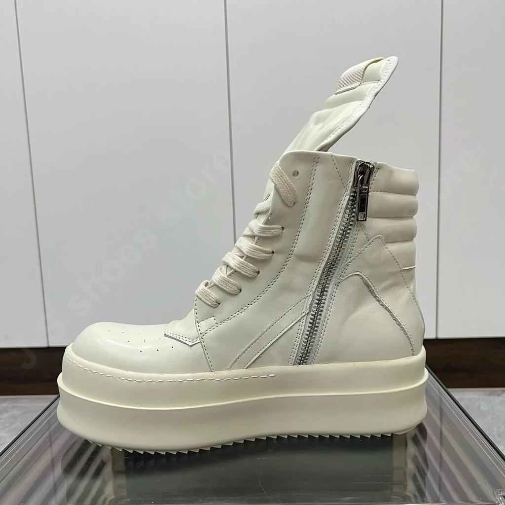 R-o Boots Men Shoe High Top Ivory White Leather Sneaker Women Ankle Boot 6cm Thick Sole Shoes Height Increasing Zip Sneakers