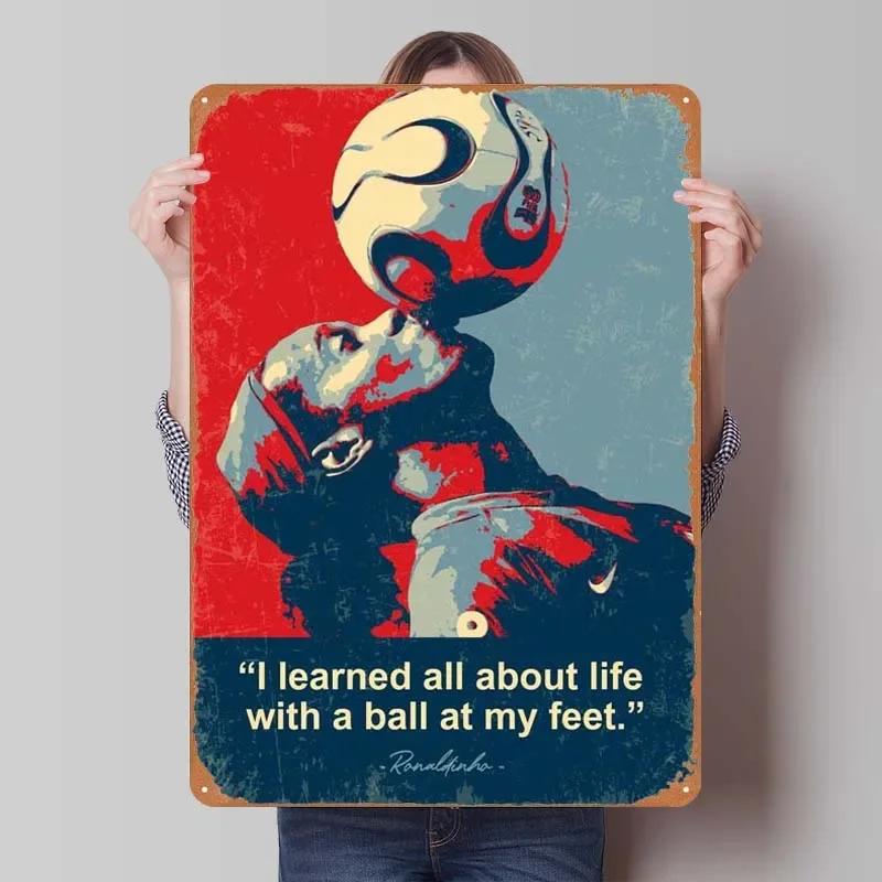 Ronaldinho Signature Sports Poster Metal Wall Art Vintage Tin Sign Plaque for Home Decoration Man Cave Retro Style