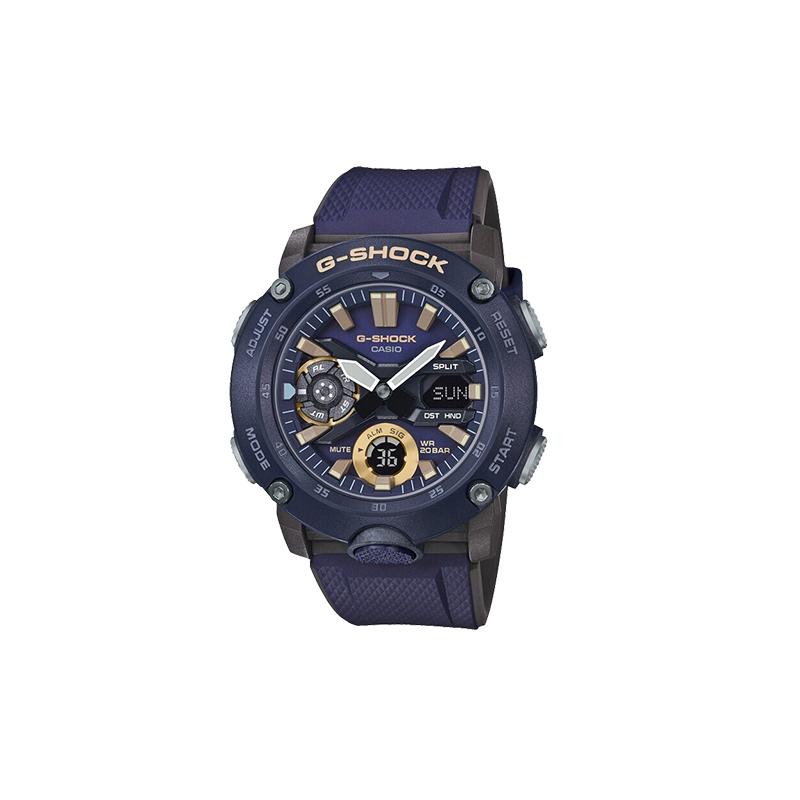 

Casio LCD/pointer dual display series Heart of Steel ultra-thin carbon fiber core multi-function quartz movement resin strap Japanese and GA-2000-2APR синий