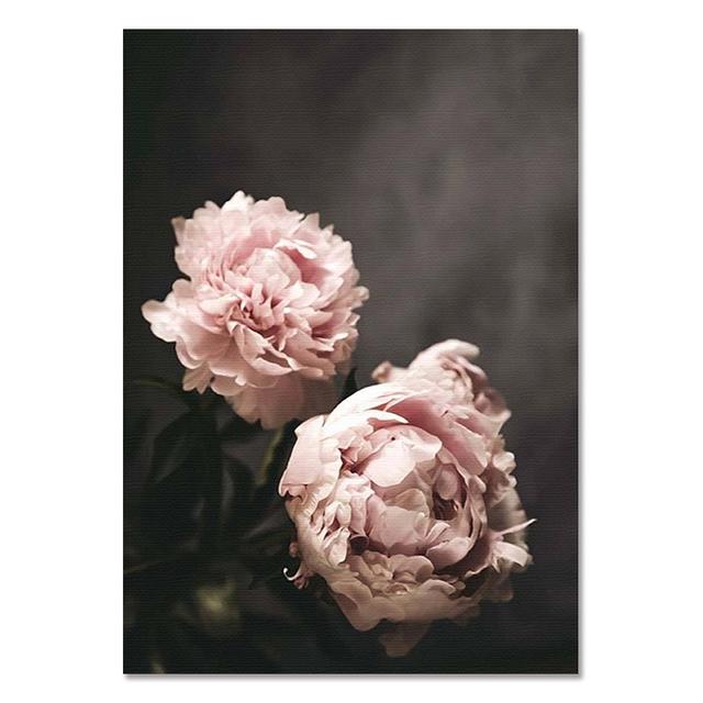 Pictură modernă cu flori de plante, postere decorative estetice proaspete pentru camera de zi Bujor roz, artă de perete, imprimare poster