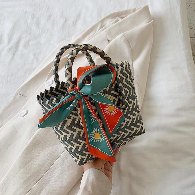 Handgewebte Gemüsekorbtasche für Damen aus umweltfreundlichem Material, Strohtasche, bunte kleine Einkaufshandtasche für Damen