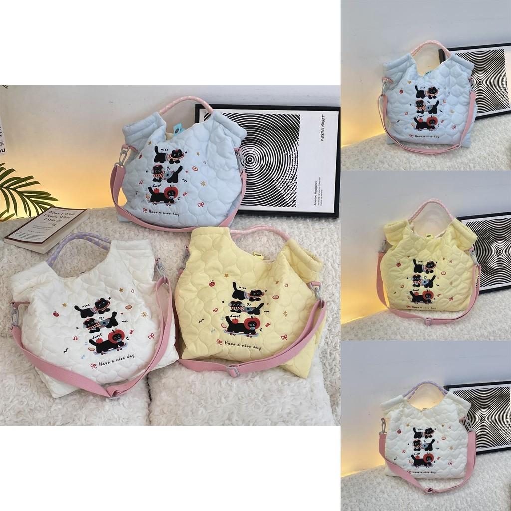 Embroidered Elegant Black Cat Handbag Large Capacity Versatile Tote Bag