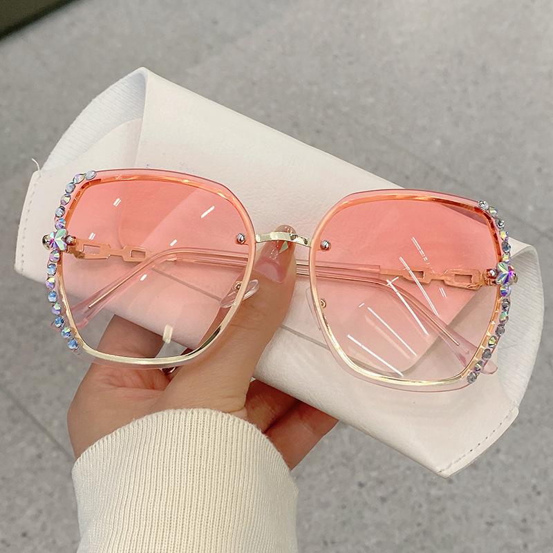 Rhinestone Decor Rimless Fashion Sunglasses For Women Men Casual Gradient Glasses For Summer Beach Party UV400