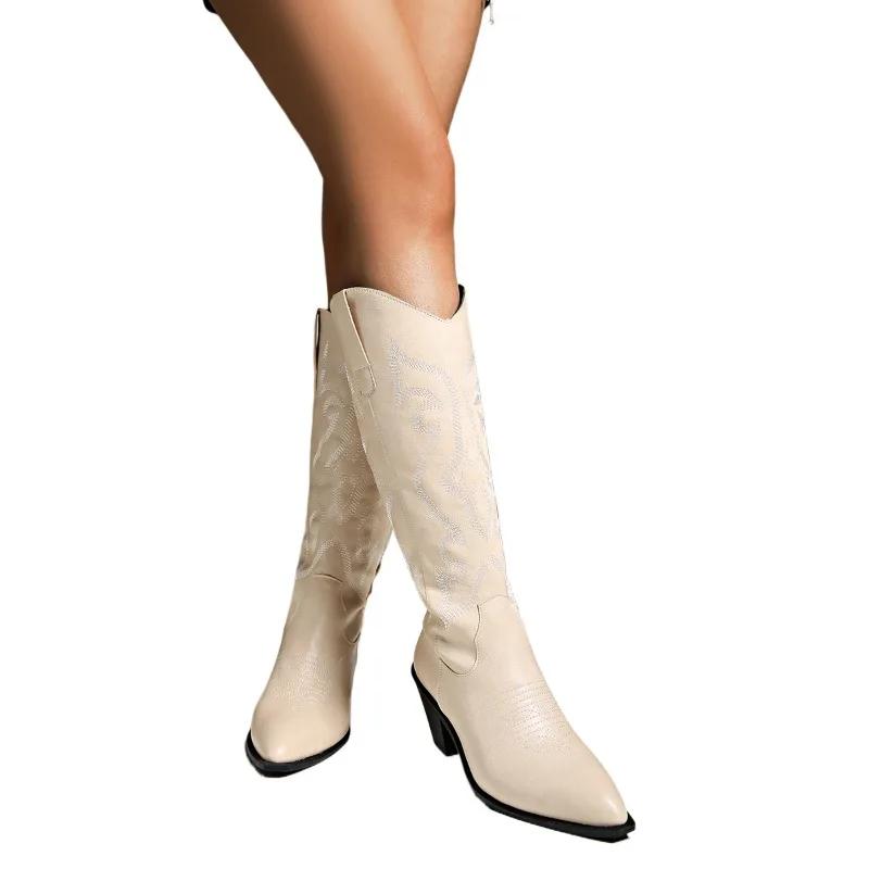 

Модные сапоги до колена для женщин Новые европейские и больших размеров сапоги для женщин Внешнеторговые замшевые женские сапоги с узким голенищем 36 бежевый