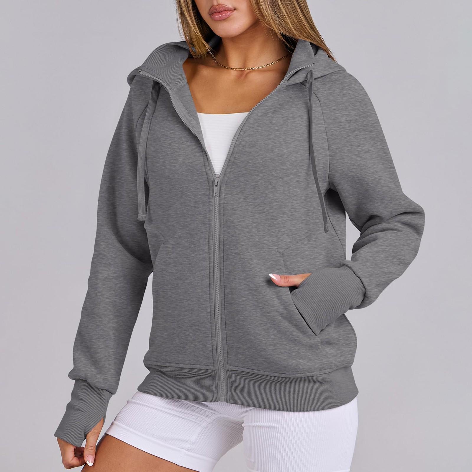 Женские толстовки с капюшоном на молнии флисовые куртки толстовки с длинным рукавом карманы повседневная осенняя мода элегантные наряды одежда M серый 3400₽