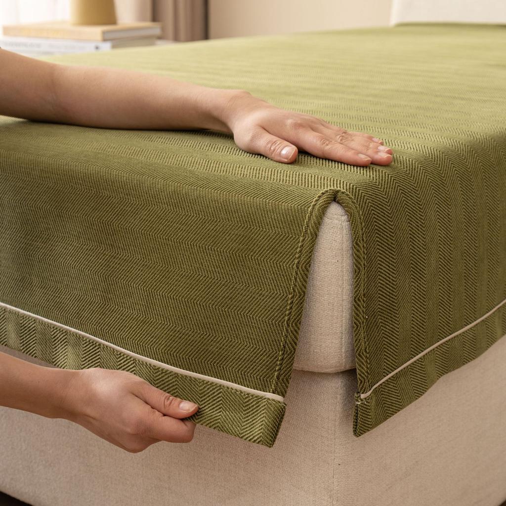 Vier Jahreszeiten Universal Chenille Stoff Einfarbig Fischgrätgestreift Sofakissen Modern Schlicht Rutschfest Sofakissen Handtuch