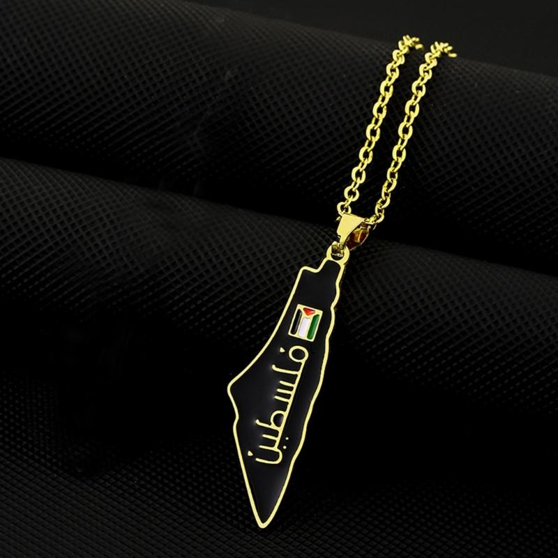 Unique ISR Map Pendant Necklace PLE Adjustable Chain Necklace Stainless Steel Material Suitable for Fashionable Outfits