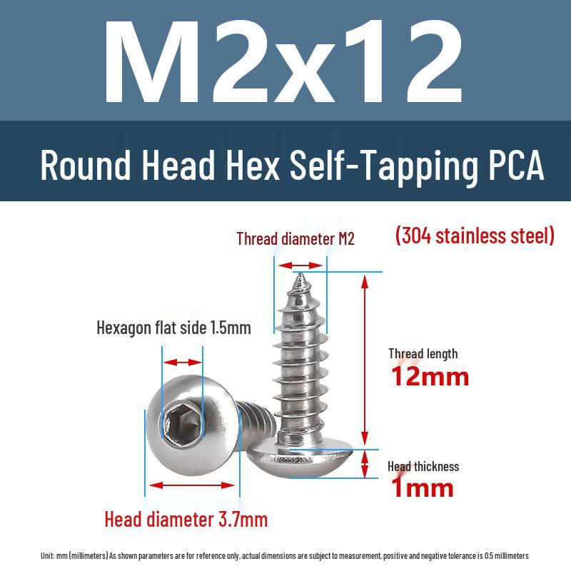 Yigu 304 Stainless Steel Round Head Self-Tapping Allen Screw, M2-M6