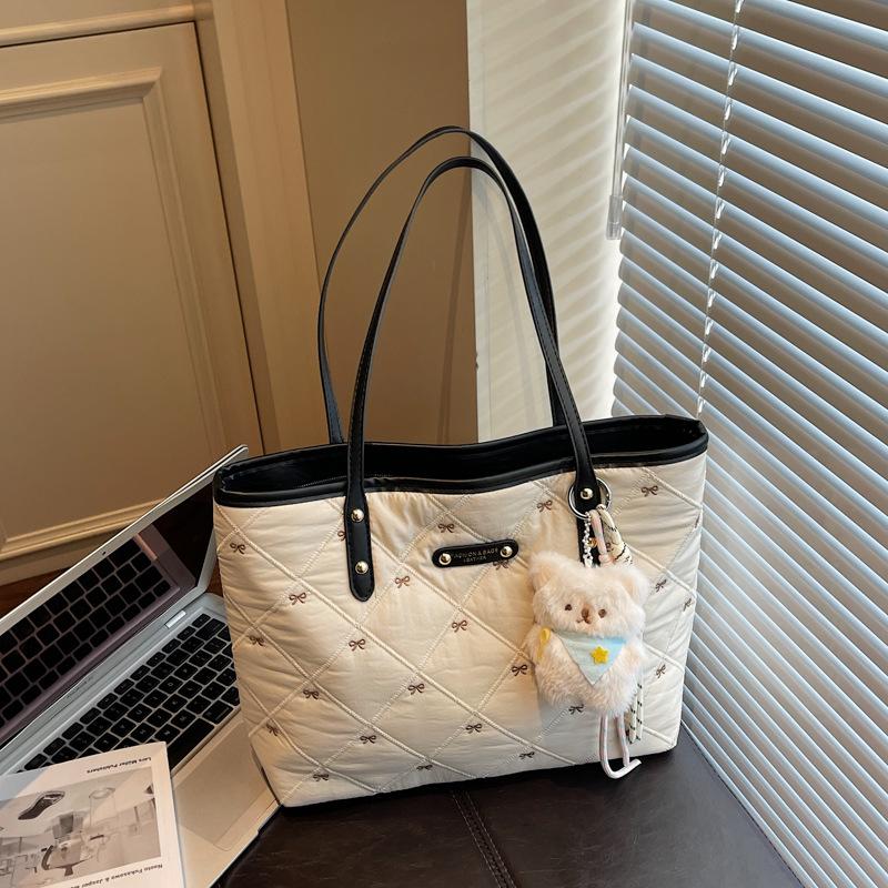 

Bow cotton clothes bag large capacity women s small fresh shoulder bag portable embroidery commuter tote bag new