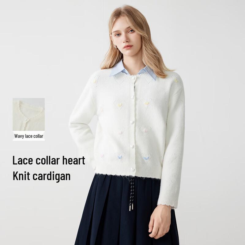 

FivePlus Women s Embroidered Heart Wool Blend Cardigan Sweater One Size (160/84A)