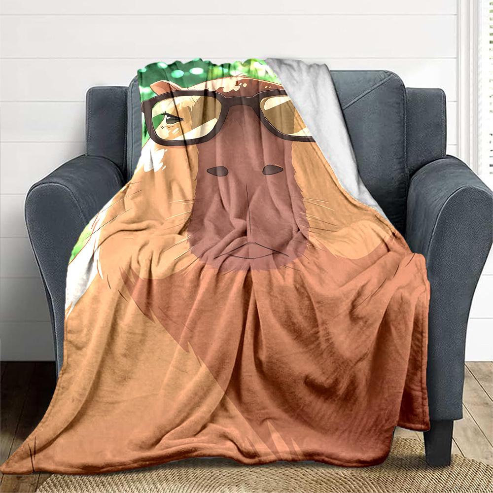 

1pc Glasses, Capybara Blanket Lightweight Flannel Blanket Throw Blanket For Sofa, Bed, Travel, Camping, Livingroom, Office, Couch, Chair, And Bed yy25 100x150cm