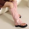 Plus Size Frosted Suede Material Flat Bottom Clip Toe Cover For Women's Summer Midsole Boots Breathable Lining Peep Toe Boots