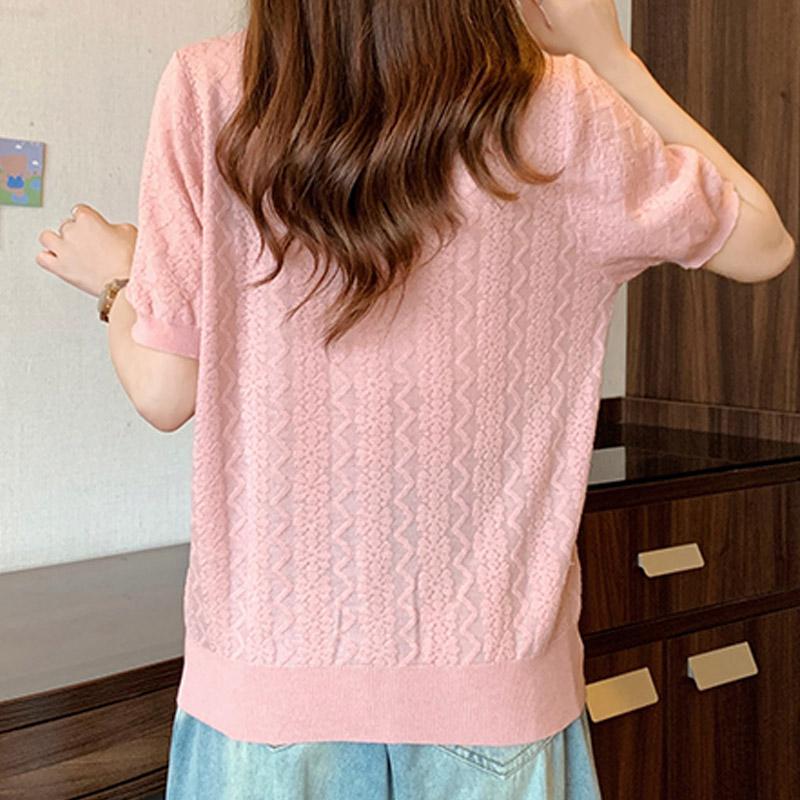 Women Sweaters Pullovers 2025 Summer Short Sleeve V-Neck White Knitted Sweater Women Tops Pullover JJ230