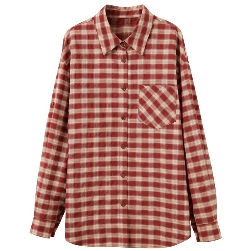 SanCai 2026 Autumn Plaid Loose Lapel Shirt