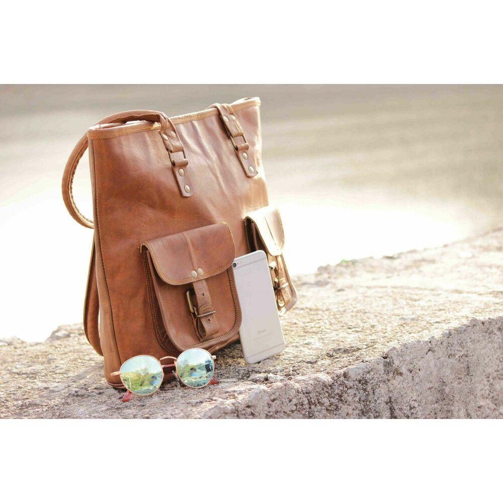 Vintage Bag Women's Genuine Goat Waxed Leather Tote Shopping Hand Bag Handcraft