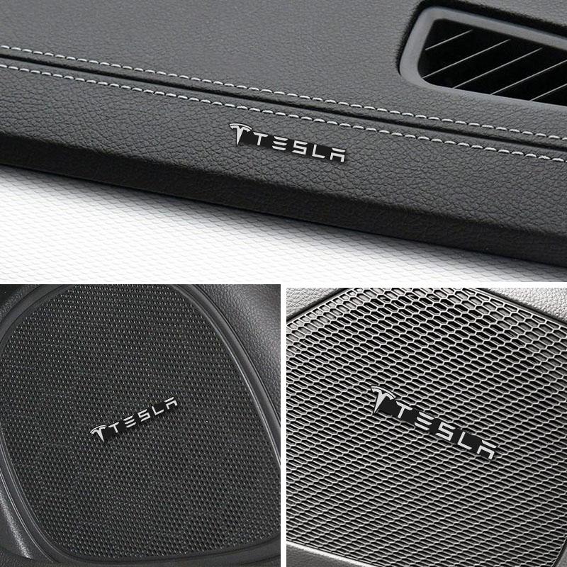 10 Stück Aluminium Auto Audio Emblem Aufkleber Lautsprecher Dekoration Für Tesla SpaceX Highland 2023 Modell S Y