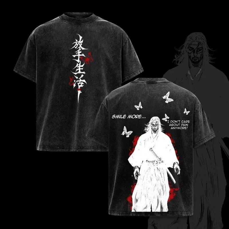 Anime Vagabond Miyamoto Musashi Graphic T Shirt Men Short Sleeve Clothing Oversized Tshirt Washed Cotton Tee Harajuku T-shirt