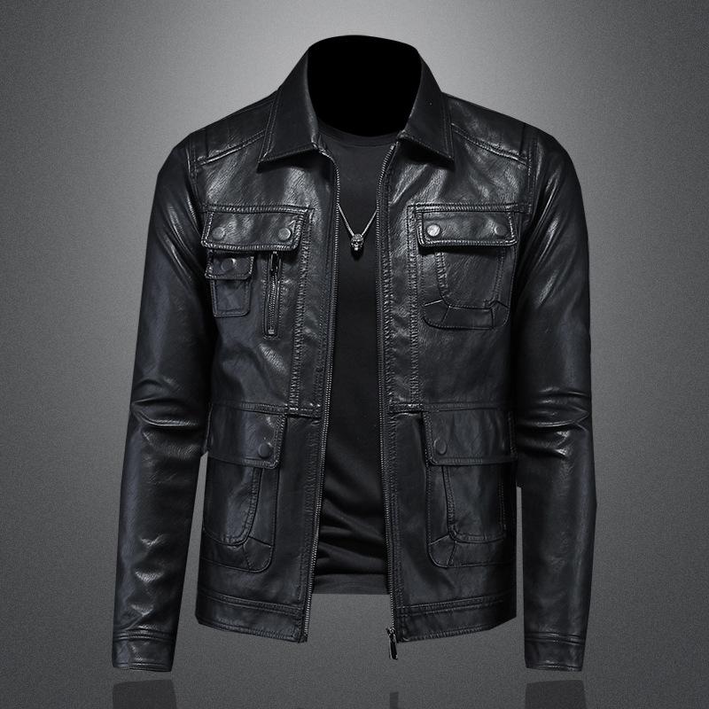 

И мужская кожаная куртка, и корейская версия, свободный повседневный наряд, короткая мотоциклетная куртка, черное кожаное пальто, стиль 7285 XL чёрный