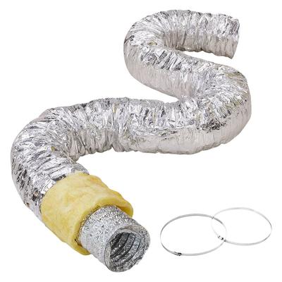 Wäschetrockner-Abluftschlauch, 127MM Isolierter Flexibler Kanal 7,62M Lang mit 2 Schlauchschellen, Strapazierfähiger Dreischichtiger Schutz für HLK Heizung Kühlung Lüftung
