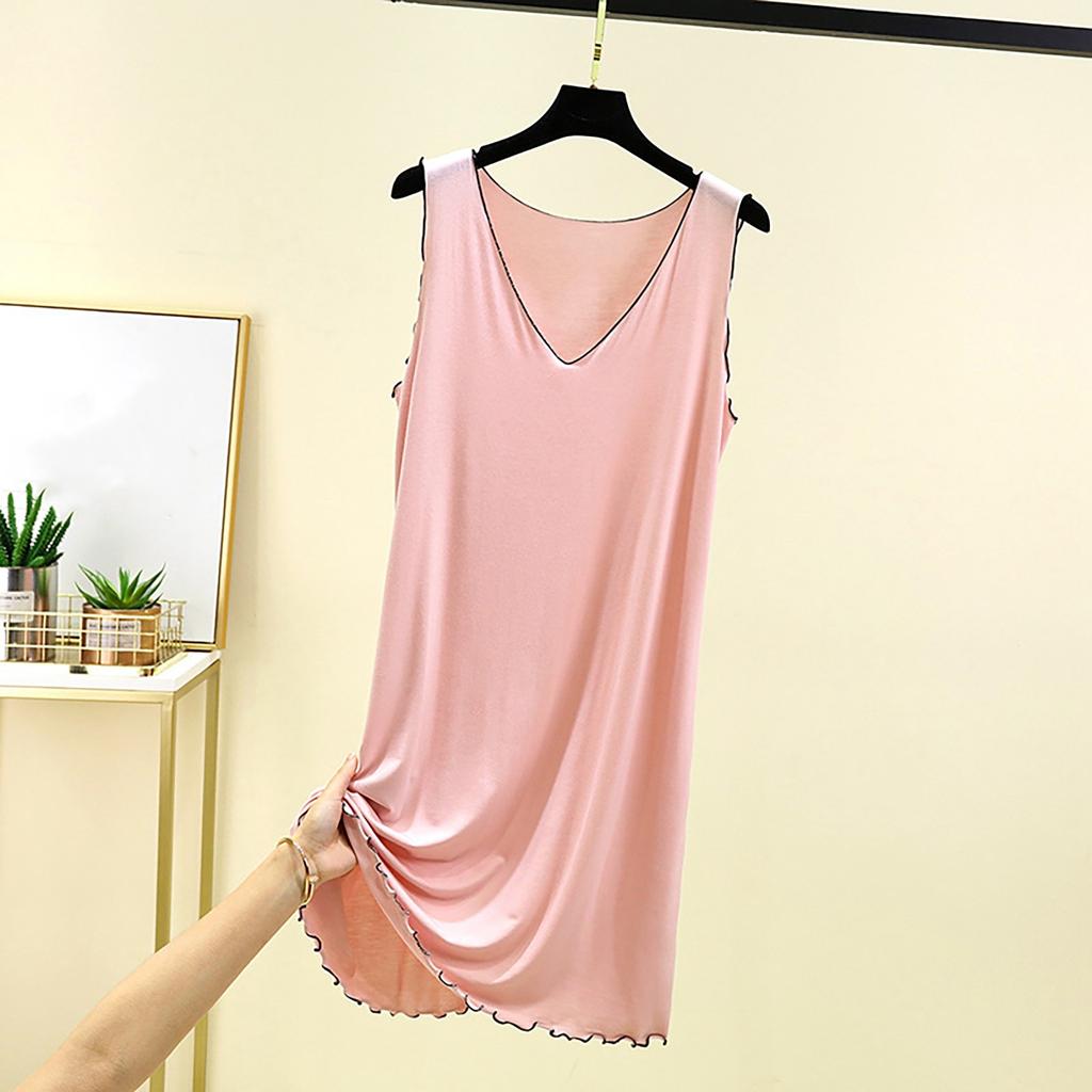 Ladies' Loose Casual V-neck Flying Edge Nightgown Summer Solid Color Home Skirt Can Be Worn As An Outerwear Dress