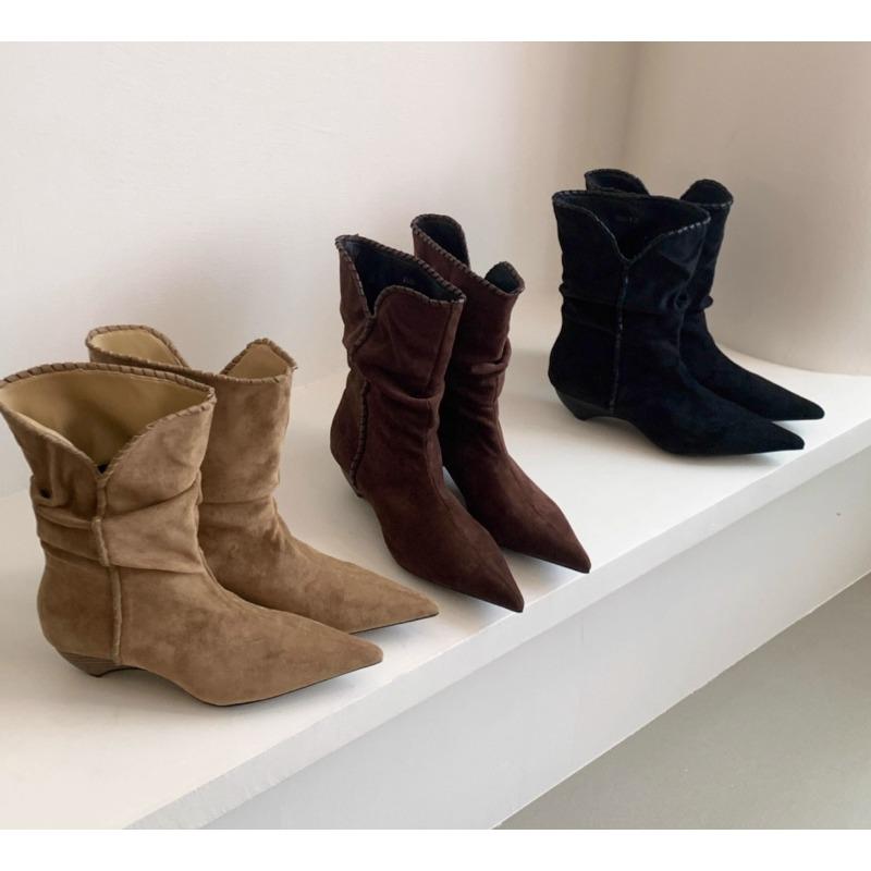 Fashion Street Style Vintage Ankle Boots Women Winter Pointed Toe Thin Low Heel Shoes SHort Botas  De Mujer