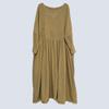 Johnature Women Vintage Dresses Spring Chinese Style Solid Color Robes V-Neck Long Sleeve A-Line Dress