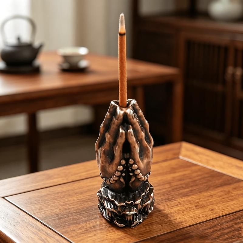 1/3Pcs Vintage Bronze Praying Hands Incense Holder Perfect For Home Meditation Yoga And Zen Room Decor