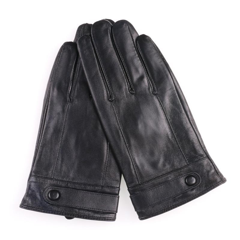 New Spring and Autumn Men's Thermal Leather Gloves Outdoor Riding Driving Fleece Touch Screen Gloves Sheepskin Gloves Winter