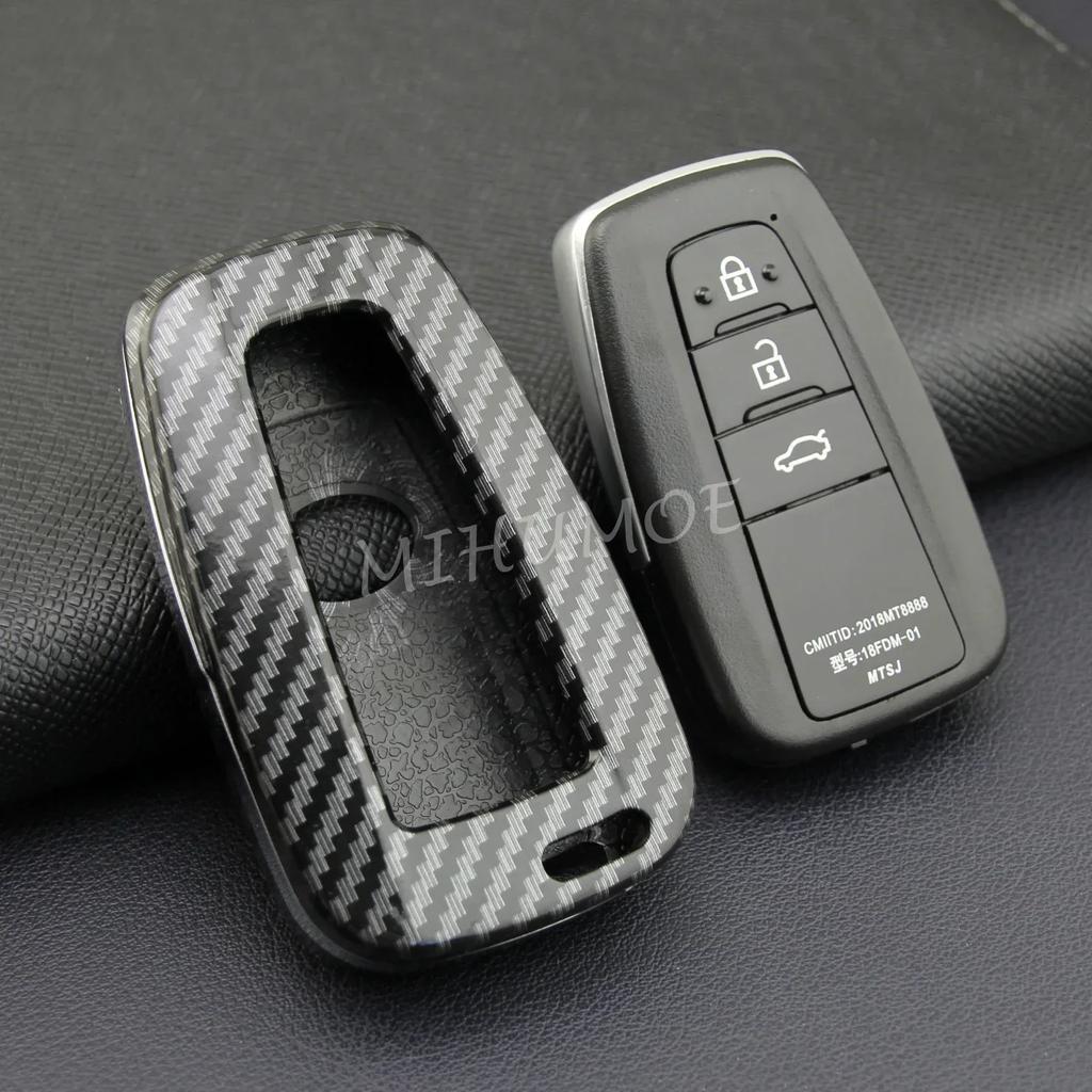 For Toyota Car Key Case Cover Fob Chain Ring Shell Camry RAV4 Avalon Corolla C-HR Prius 86 GT86 Highlander Mirai Carbon Fiber