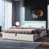 Upholstered Bed - MUVOE - 140x200 Cm - LED - Faux Leather - Headboard 80 Cm
