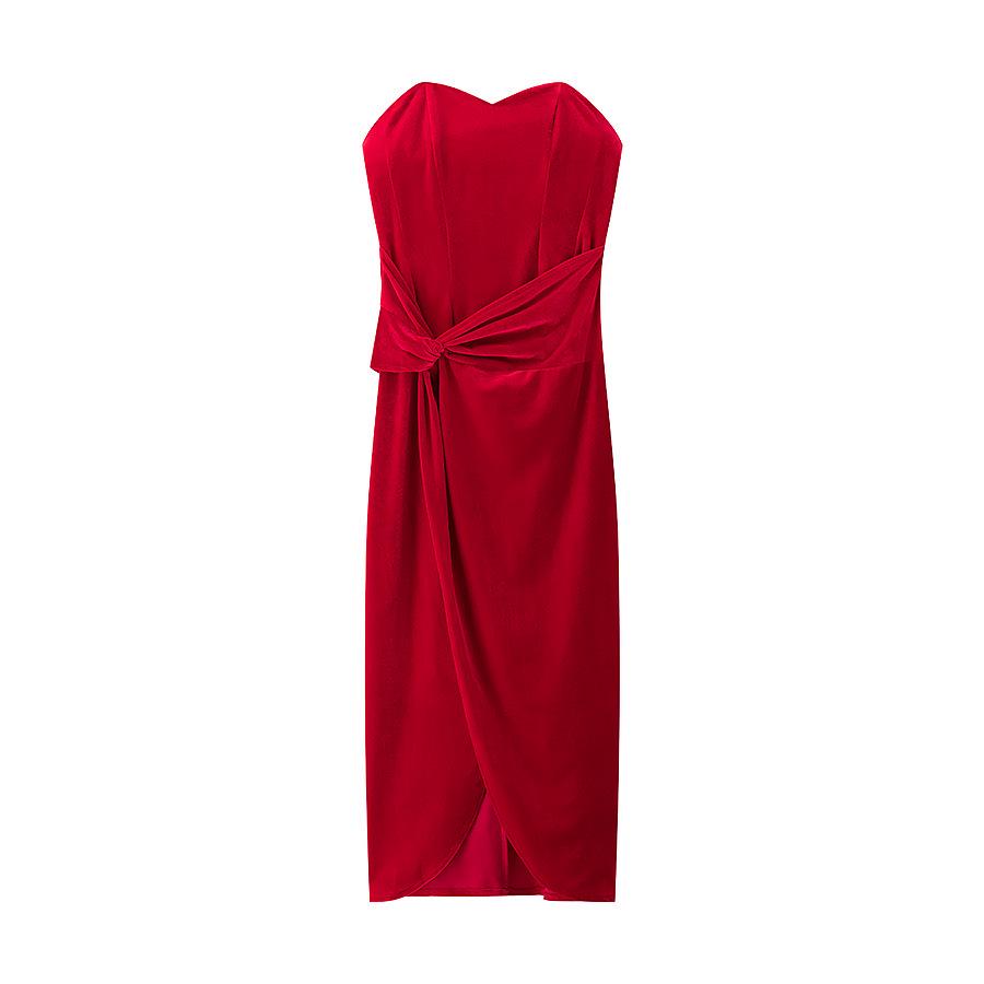 

Летнее женское платье без бретелей с завязкой на талии, сексуальное длинное платье – однотонное, в стиле горячей девушки. Large красный
