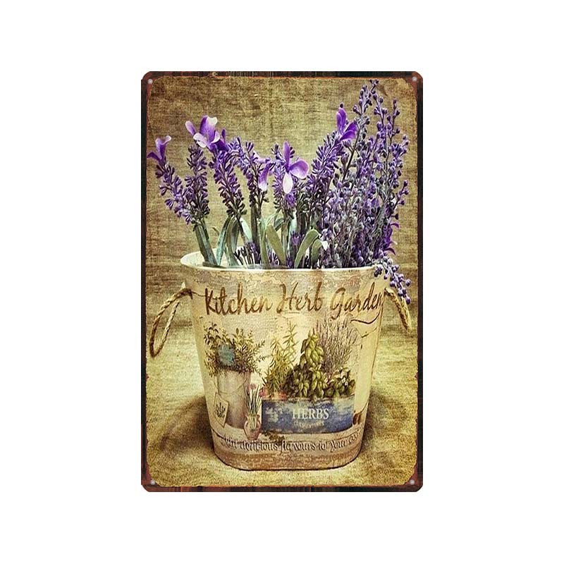 Garden Lavender Metal Plate Purple Flower Farmhouse Tin Signs Plaque Wall Art Home Garden Vintage Decor
