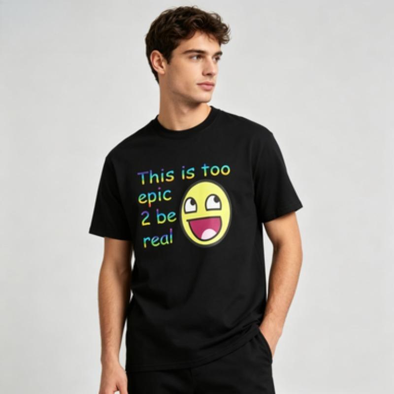 Unisex Cotton Tshirt This Is Too Epic 2 Be Real Rainbow Text Funny Emoji Print O Neck Short Sleeve Casual Summer Unisexs Tee Top