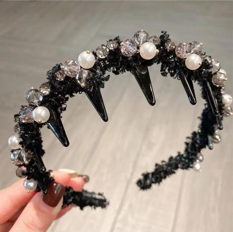 Luxurious High-End Faux Pearl  Crystal Headband with Korean-Style Teeth, Anti-Slip Hair Clip
