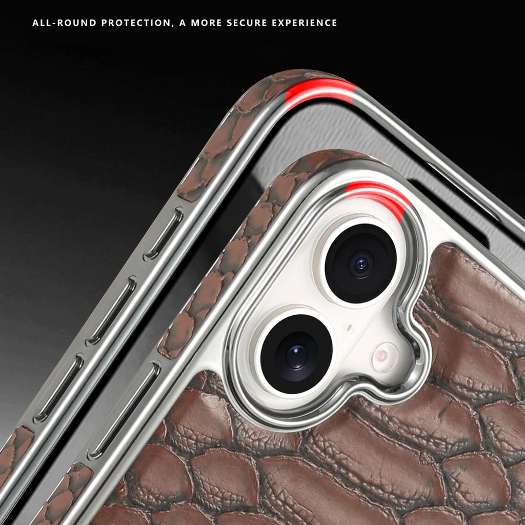 Snakeskin Pattern Leather Case for IPhone 16 Pro Max 17 Air 16 Plus 15 14 13 12 High-end All-inclusive Plating Bumper Hard Cover