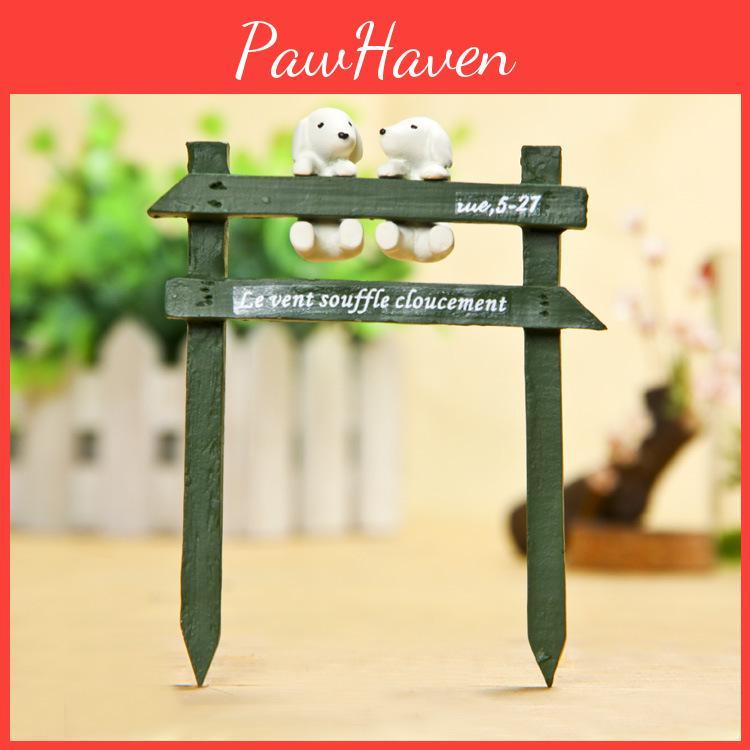 Zaun Weiß Kreative Hundeszene Mini Modell Ornament Für Gartendekoration