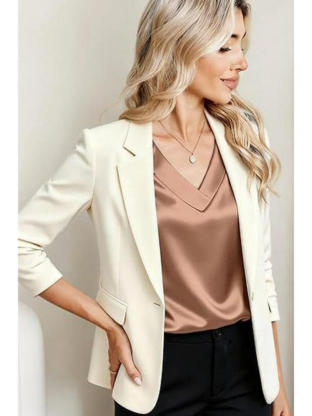 Europäisches & Amerikanisches Seiden V-Ausschnitt Damen Business Casual Kurzarmhemd