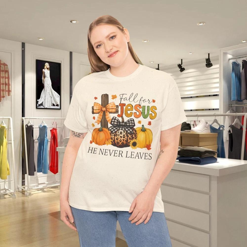 Fall For Jesus He Never Leaves TShirt Fall Shirt Thanksgiving Shirt S