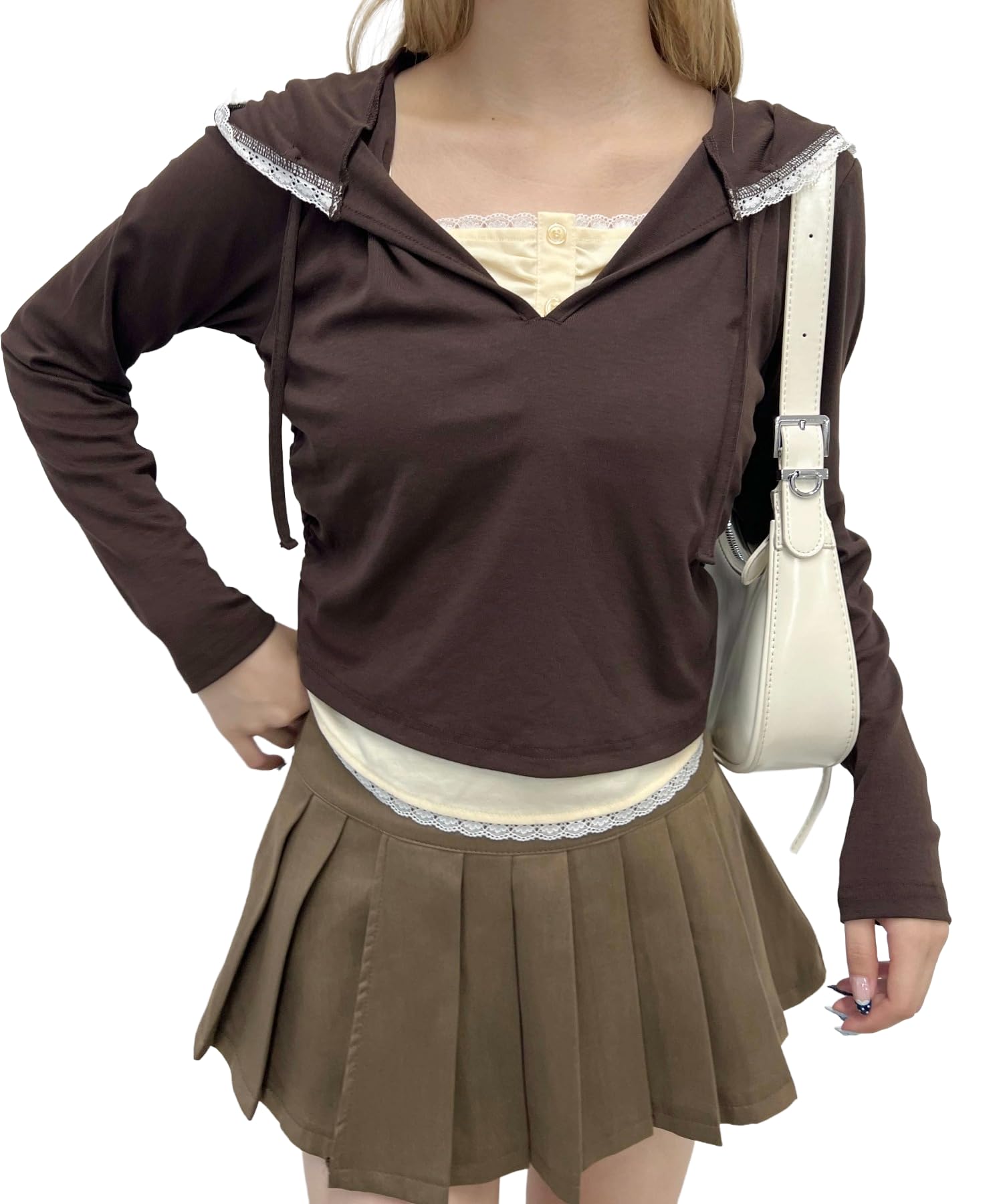 

WEGO PHILLY Faux Layered Cut Brown Hoodie, Women s,