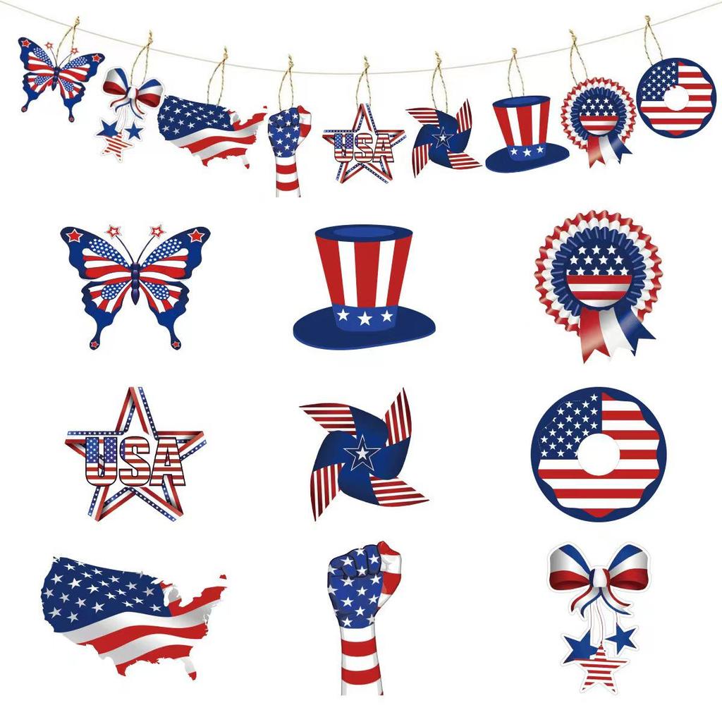 American Independence Day Wooden Star Pendant Decoration