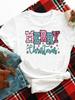 (Asian Size) merry Christmas new year o-neck Women's Top T Clothing Print bow style trend Short Sleeve T-shirts Fashion holiday Graphic Tee